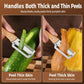 Dual-edge peeler for thin and thick peels, wooden handle with steel blade