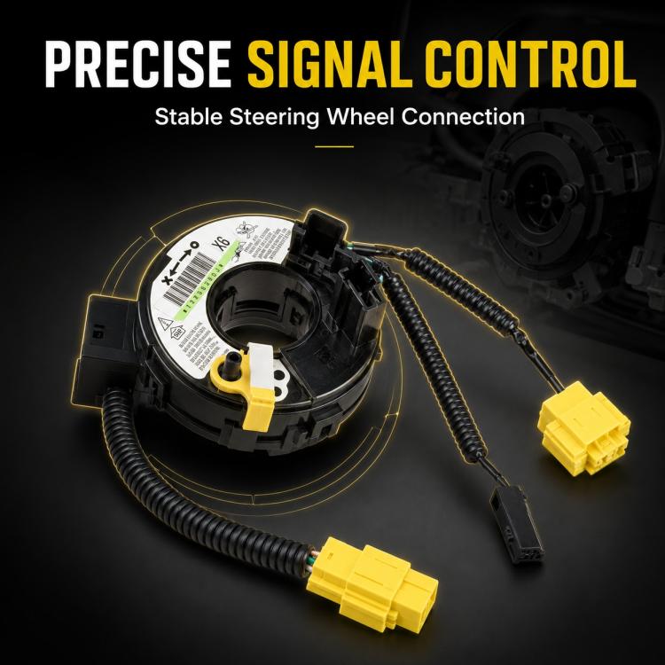 Steering wheel clock spring spiral cable with yellow connector plugs and coiled wiring