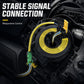 Airbag clock spring spiral cable in steering column area, black housing with yellow leads