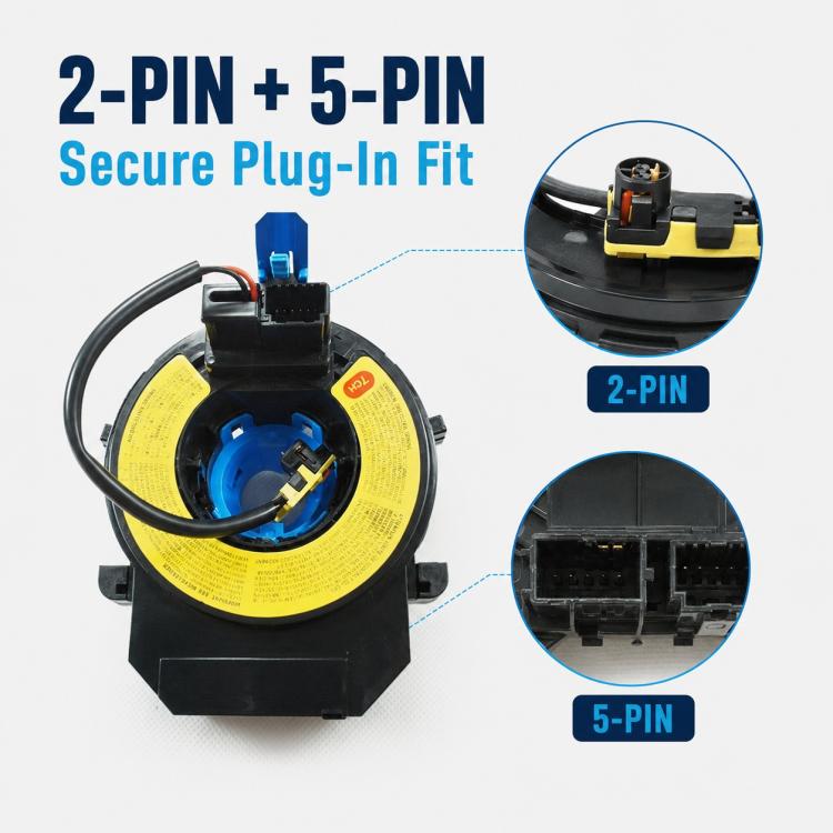 Steering wheel clock spring spiral cable with yellow coil and multi-pin connector block