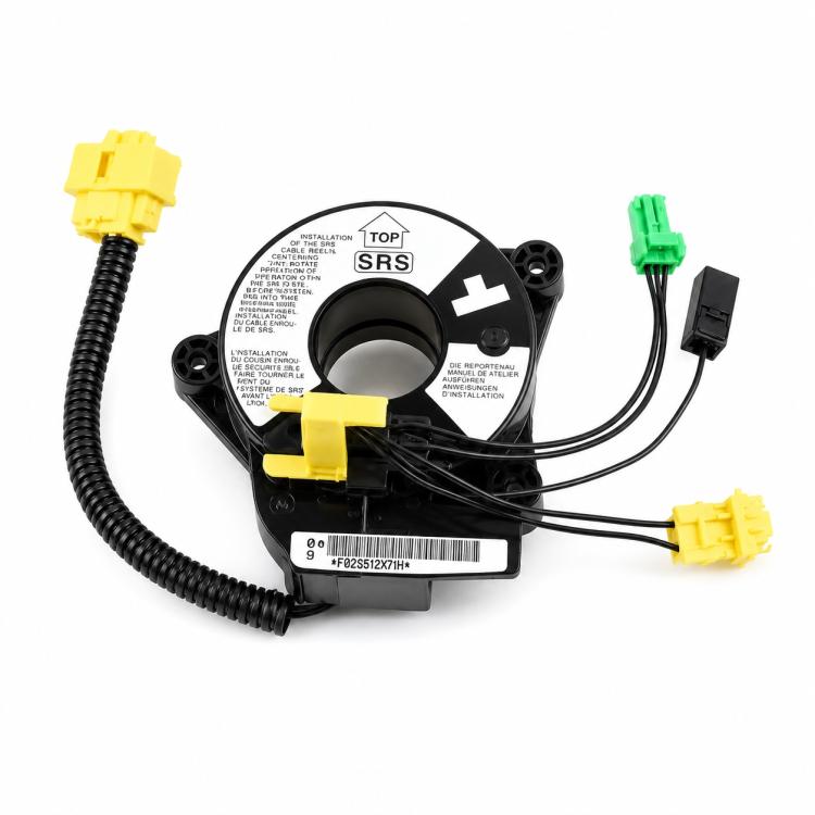 Airbag clock spring spiral cable with yellow and green plugs and black wire harness