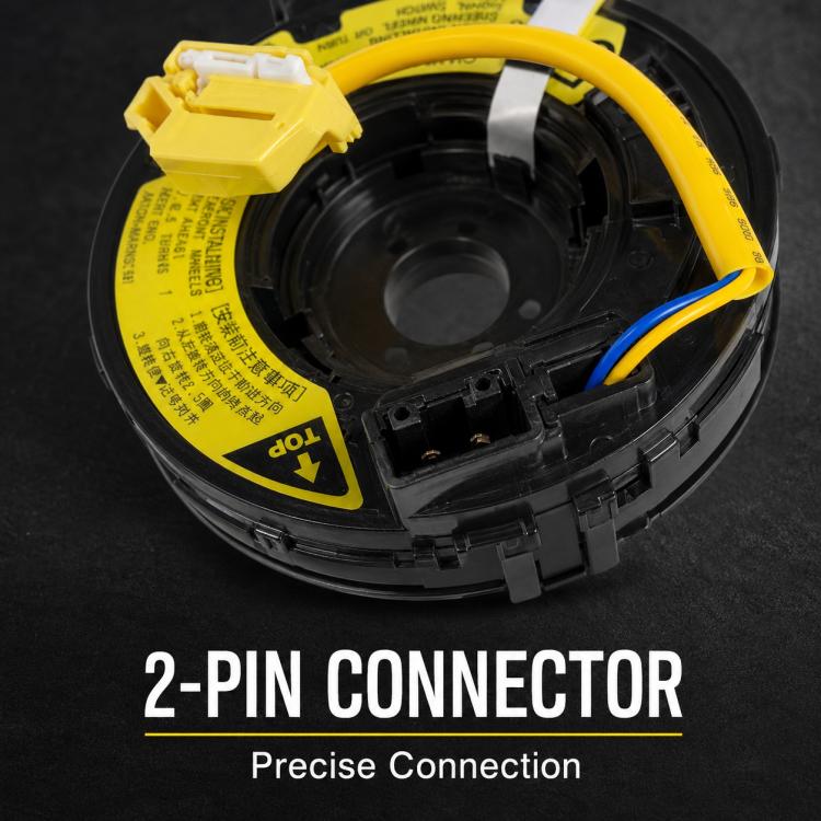 Clock spring spiral cable with 2-pin connector, yellow wire and black circular housing