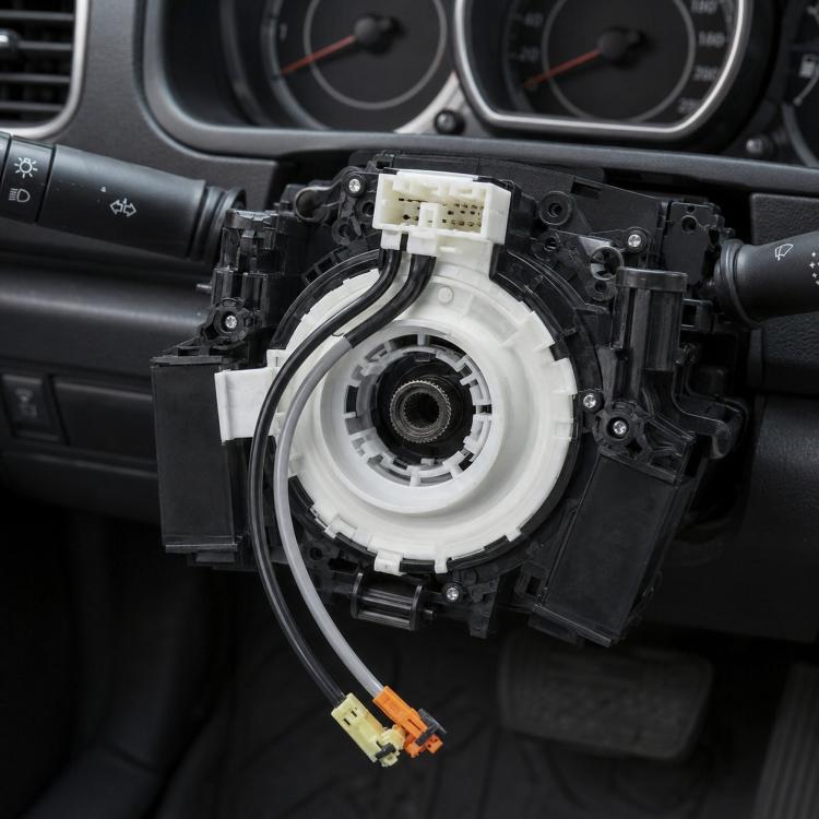 Steering wheel clock spring spiral cable assembly with white connector and wiring