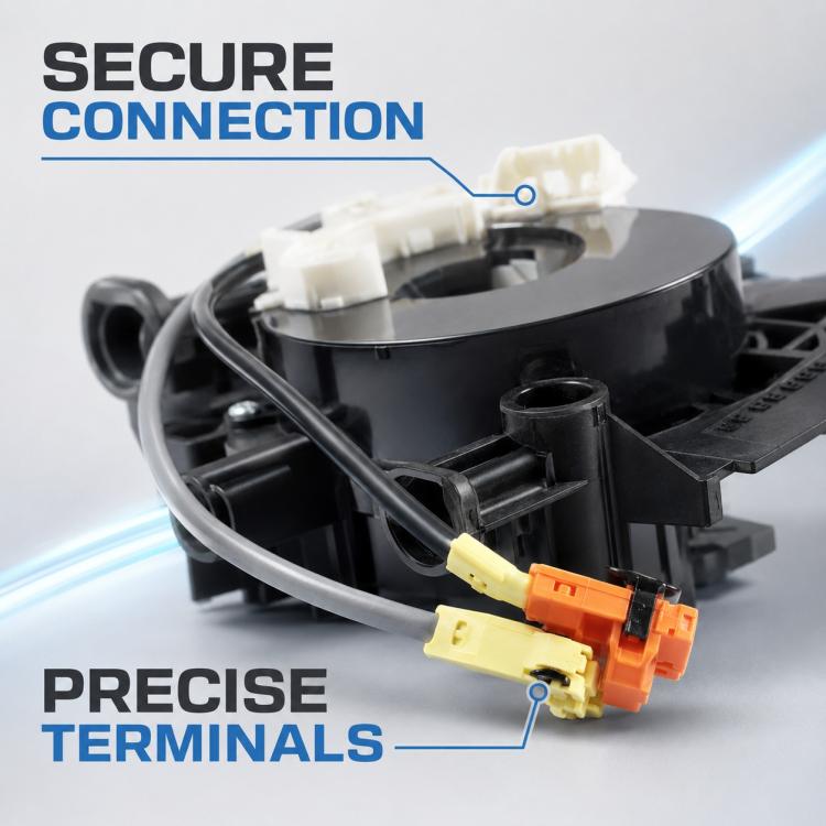 Clock spring spiral cable with white plug and orange electrical connector terminal