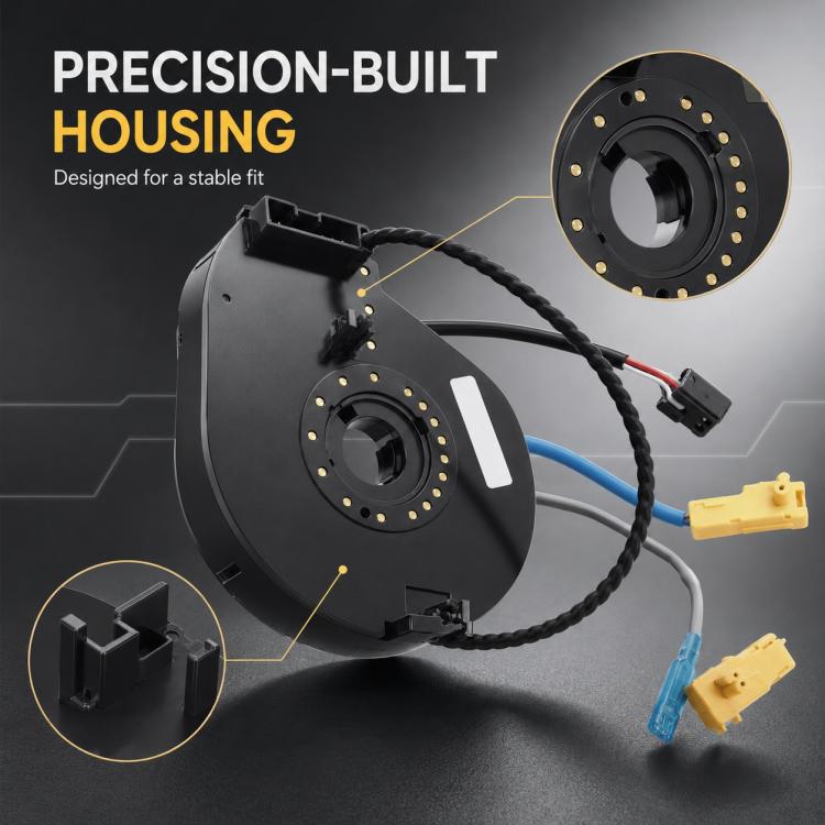 Steering wheel airbag clock spring spiral cable assembly with mounting housing