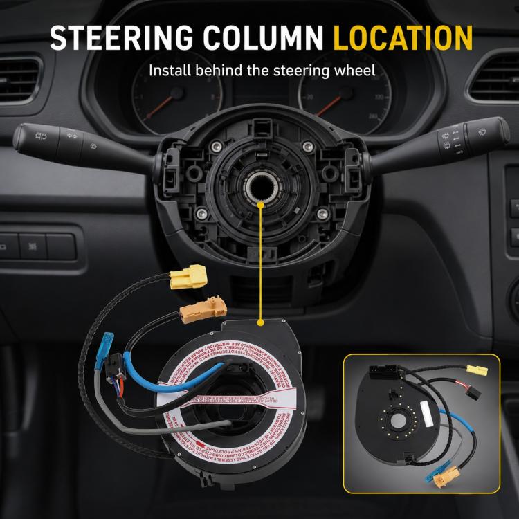 Steering wheel airbag clock spring spiral cable assembly mounted in steering column