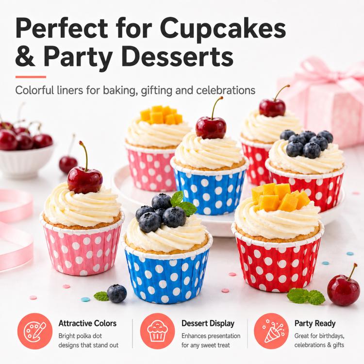 50 PCS/Pack Baking Rolled-Edge Paper Cupcake Liners, Small, Medium, Large