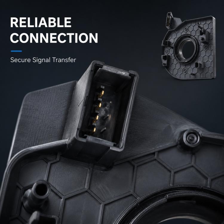 Car steering wheel clock spring, black hex-pattern cover with exposed electrical connector