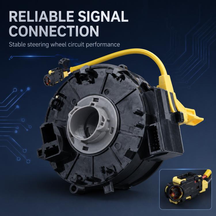 Car airbag clock spring spiral cable, black unit with yellow wire and electrical connector