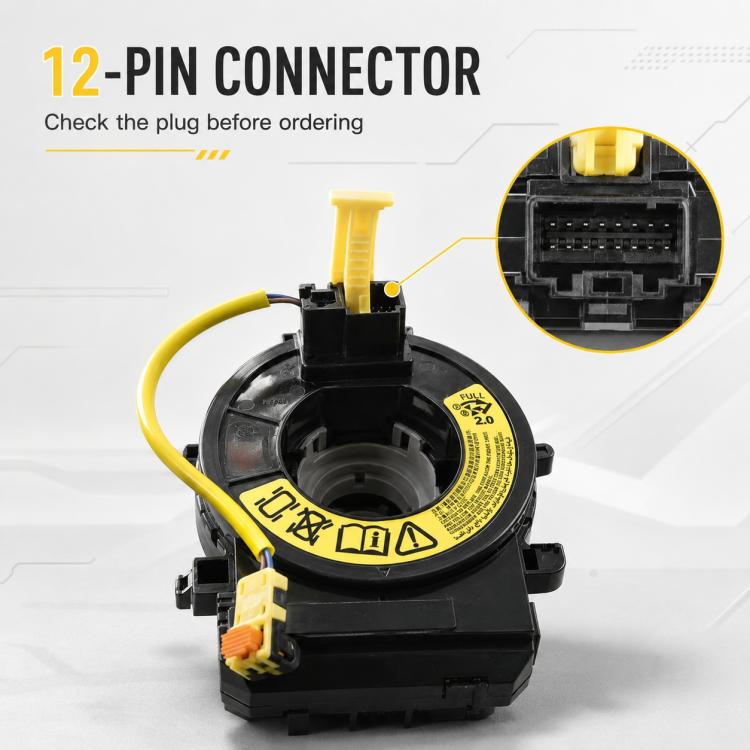 Car airbag clock spring spiral cable with 12-pin connector and yellow wiring
