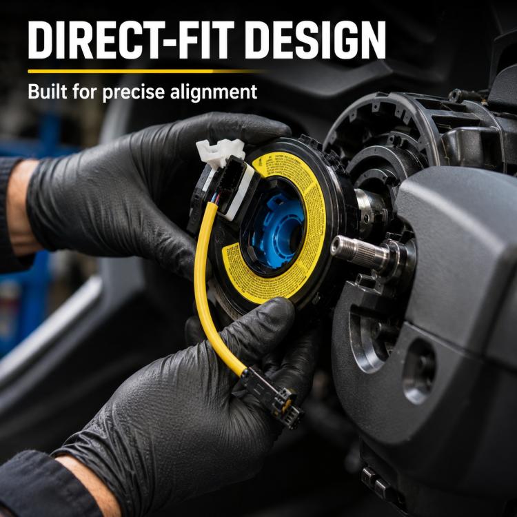 Airbag clock spring spiral cable, black housing with yellow wire and white electrical connector