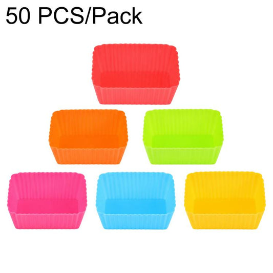 Silicone cake baking mold set of square cups in assorted red, orange, green, pink, blue