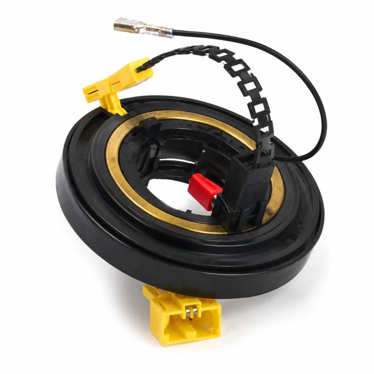Steering wheel airbag clock spring spiral cable, black housing with yellow plug