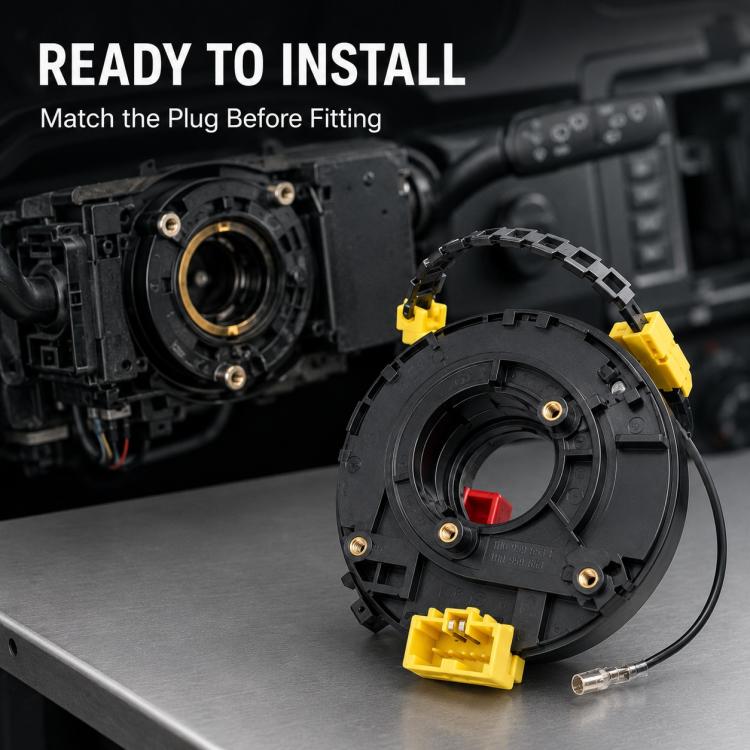 Steering wheel airbag clock spring spiral cable, black ring with yellow and red clips