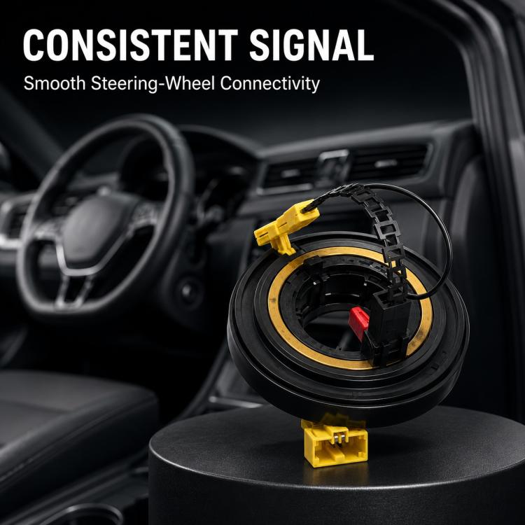 Steering wheel airbag clock spring spiral cable, yellow plug and gold-toned ring