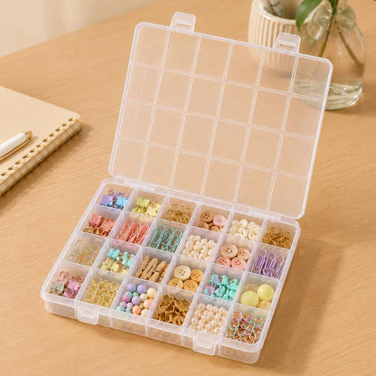 24-Compartment Non-Removable Clear Plastic Organizer Box, 24-Compartment