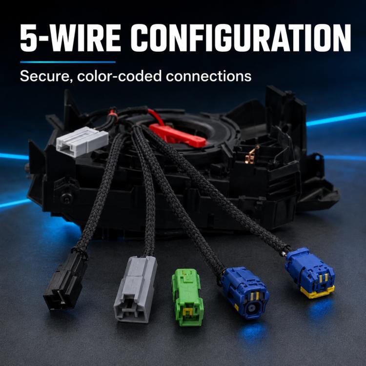Steering wheel clock spring spiral cable with color-coded five-wire connectors