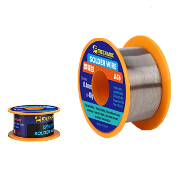 Leaded solder wire spool (DS6) with blue label and orange rim, silver wire reel