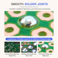 Smooth solder joints infographic with PCB photo and comparison of solder joints