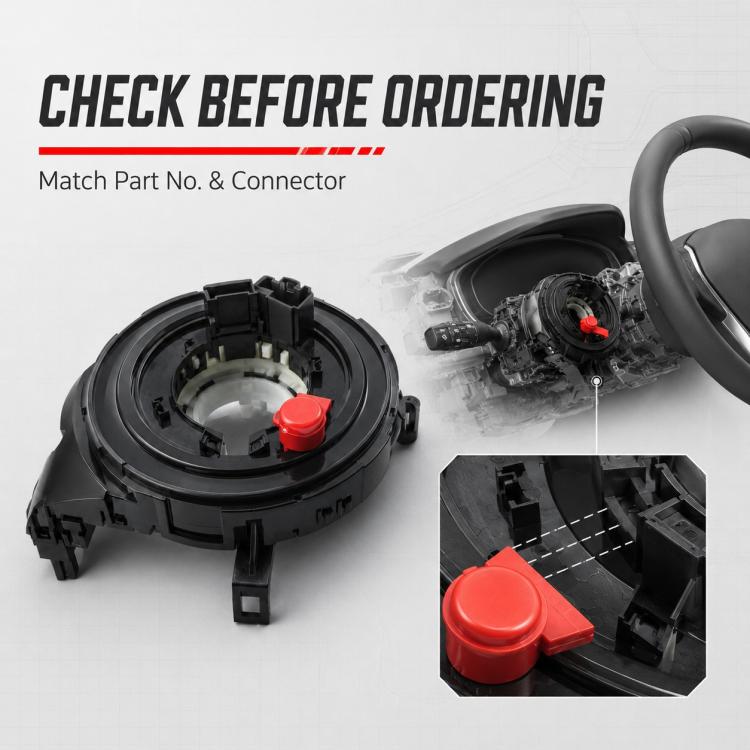 Car steering wheel airbag clock spring spiral cable with red cap, connector side view