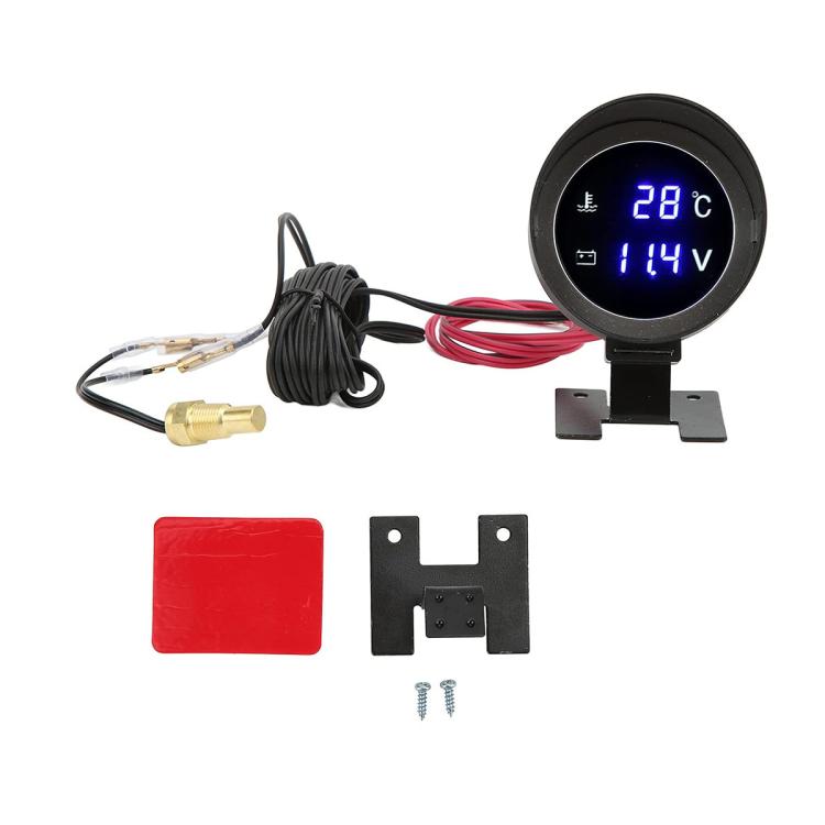 Round LED Digital Car Gauge Voltage and Water Temperature Dual Display Meter