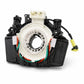 Steering wheel clock spring assembly with white spiral core, black housing, and wiring