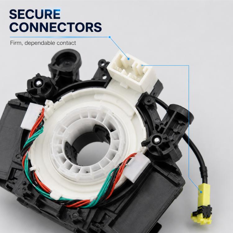 Steering wheel clock spring assembly with white center, wiring harness, and yellow plug