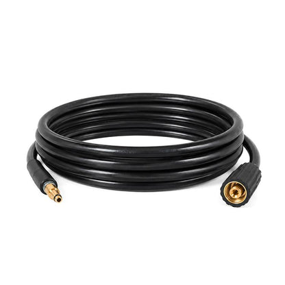 Black rubber pressure washer water outlet hose with brass quick-connect end fittings