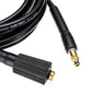 Close-up of black rubber pressure washer hose ends with brass connector fittings