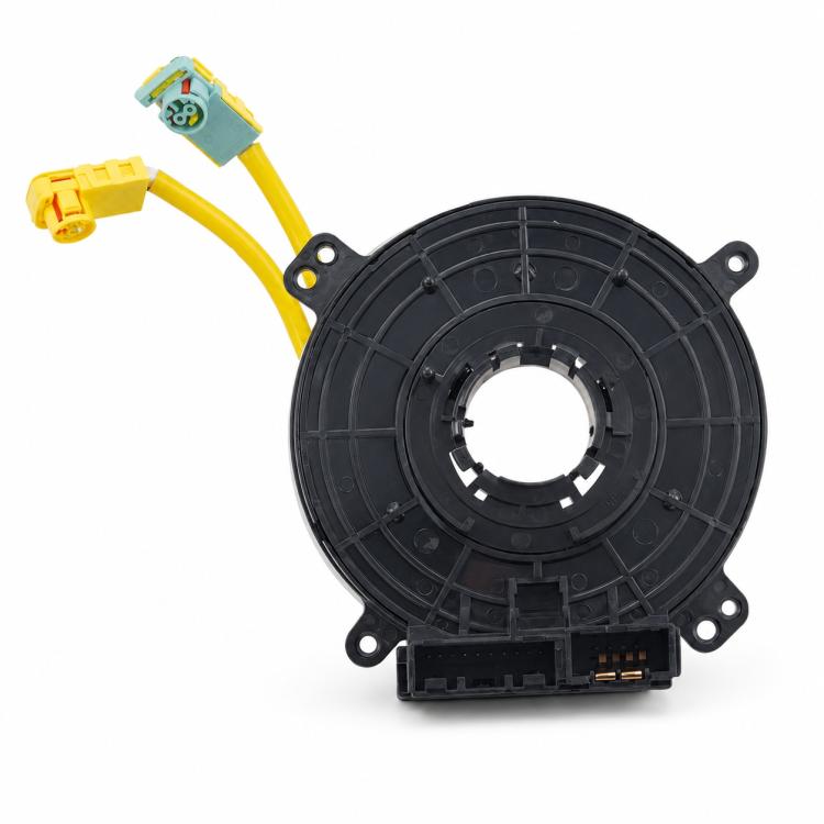 Steering wheel clock spring spiral cable, black circular housing with yellow leads