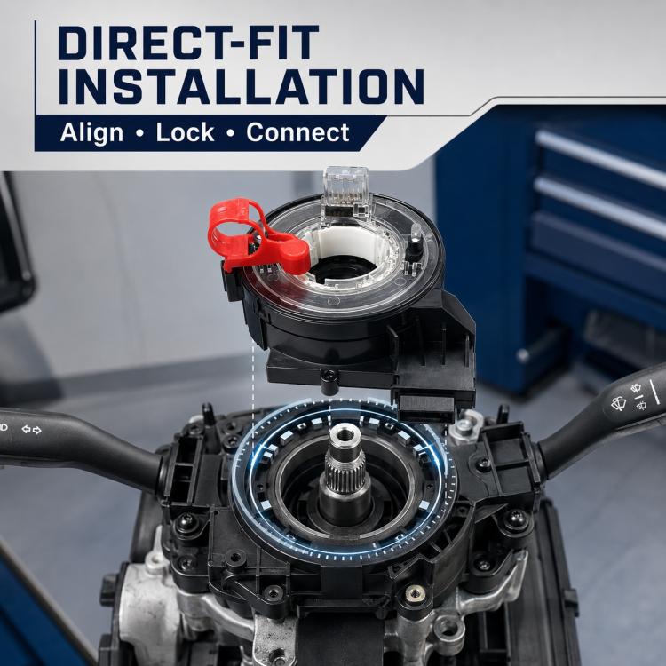 Steering wheel airbag clock spring spiral cable shown with steering column wiring connector