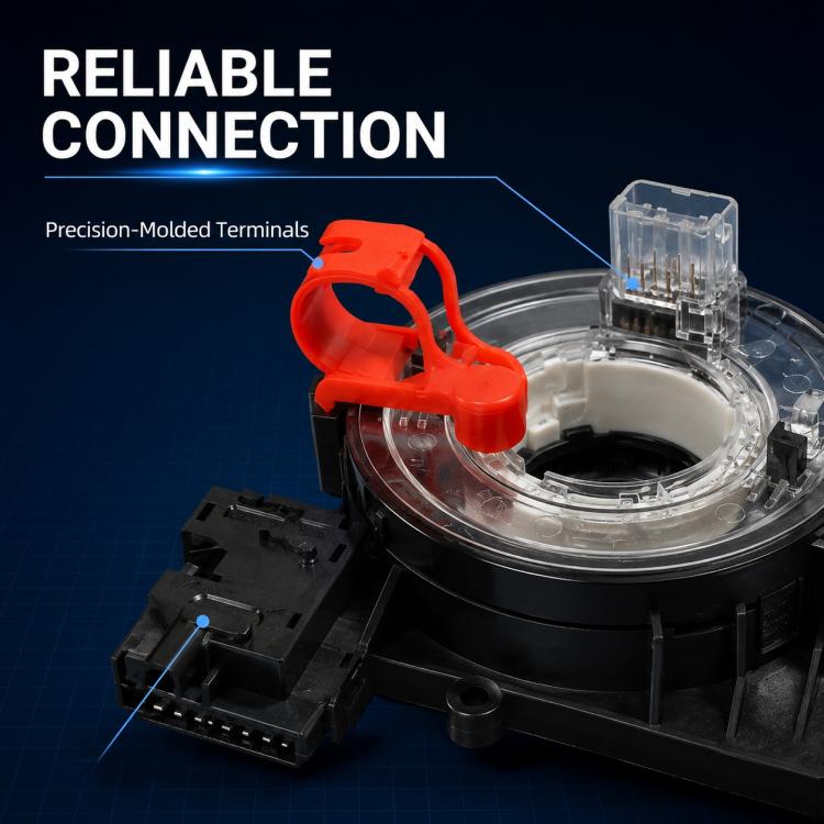 Car airbag clock spring spiral cable with transparent ring, red terminal, and black housing