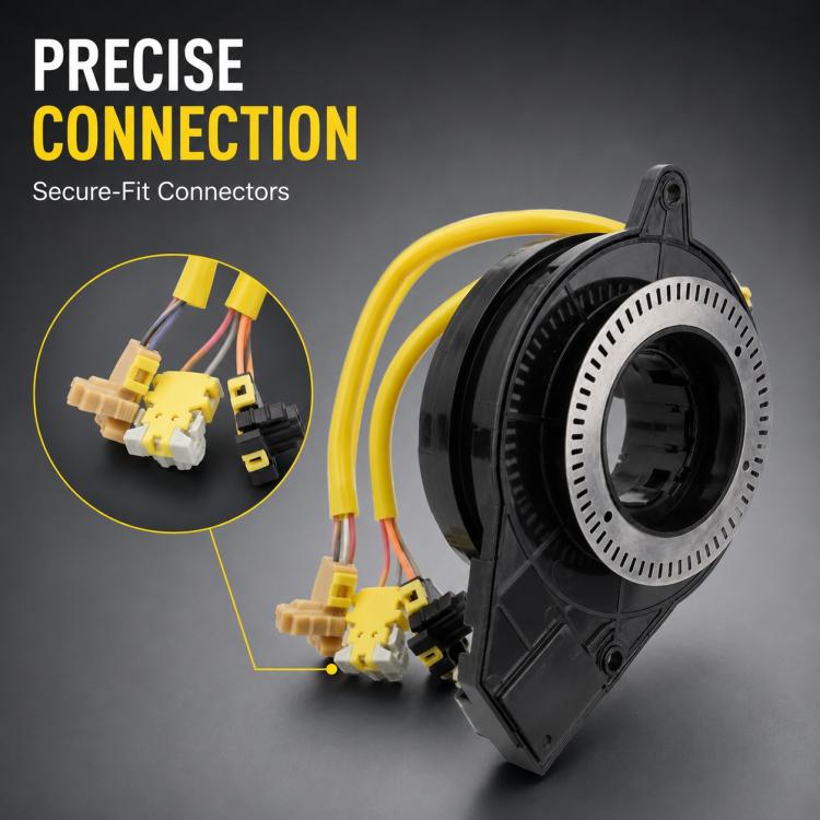 Steering wheel clock spring spiral cable with connector plugs and yellow wire bundle