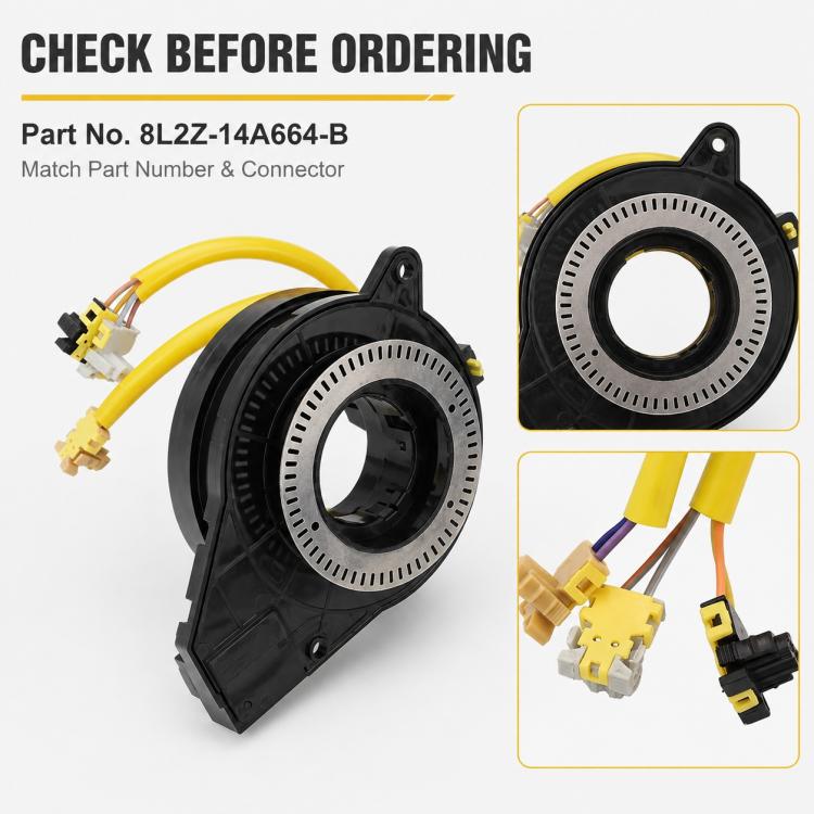 Steering wheel clock spring spiral cable with yellow wiring and black mounting housing