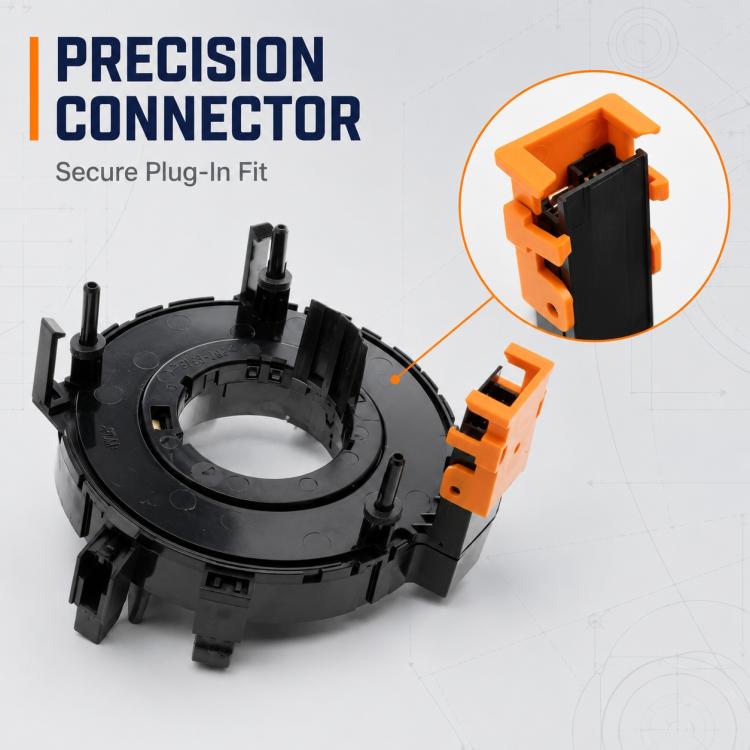 Steering wheel clock spring spiral cable module, black housing with orange connector details