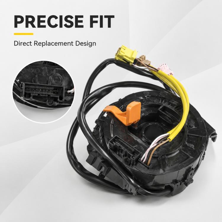 Steering wheel airbag clock spring spiral cable, black housing with yellow wire harness