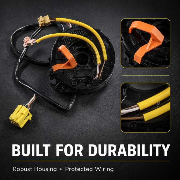 Steering wheel airbag clock spring spiral cable with orange mounting bracket and yellow wiring