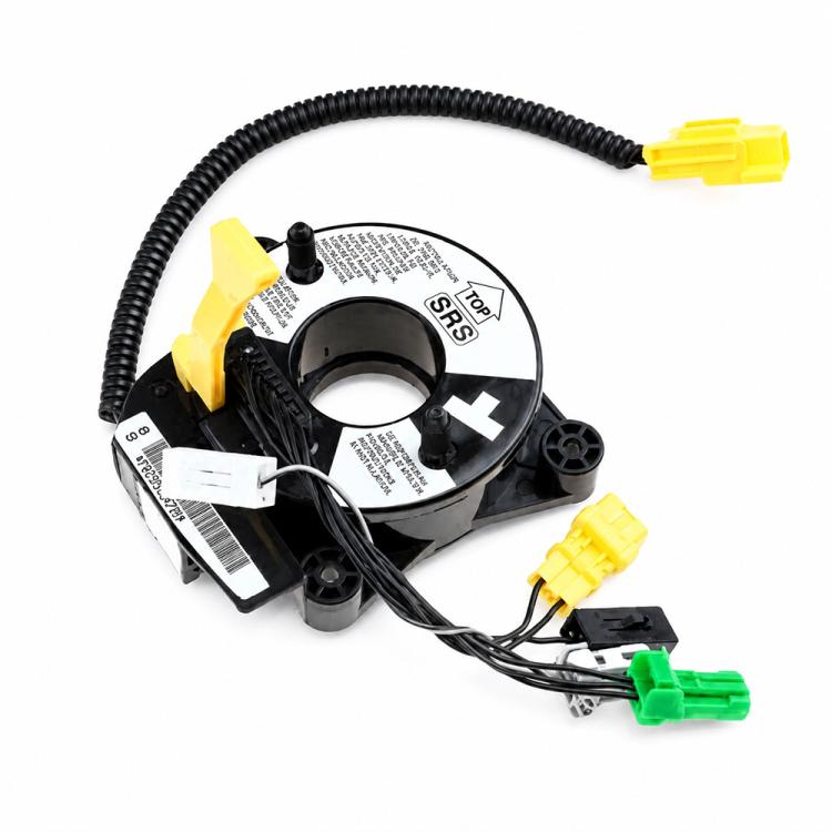 Clock spring spiral cable for steering wheel airbag with yellow, green, and black connectors