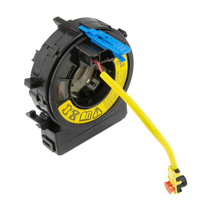 Car steering wheel airbag clock spring spiral cable with heating, side view and blue plug