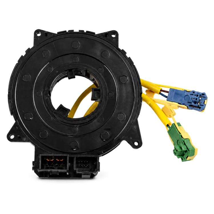 Clock spring spiral cable with black housing and green and blue wire connectors
