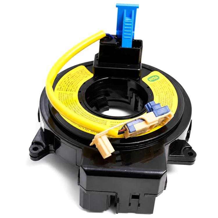 Steering wheel airbag clock spring assembly with yellow cable and blue connectors