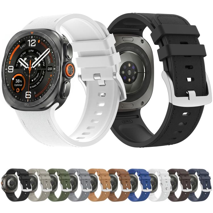 Solid Color Silicone Hybrid Vegan Leather Watch Band, For Galaxy Watch Ultra2 2026 / 2025 / 1 2024
