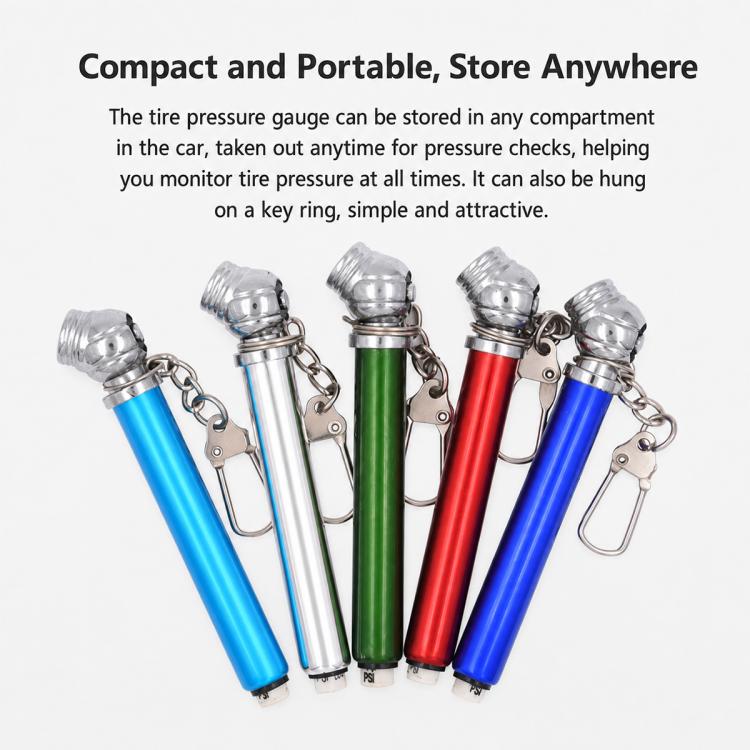 Portable tire pressure gauge pen with keychain clip, multiple colors for car use