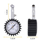 Compact tire pressure gauge with metal valve stem and black gear-style cover