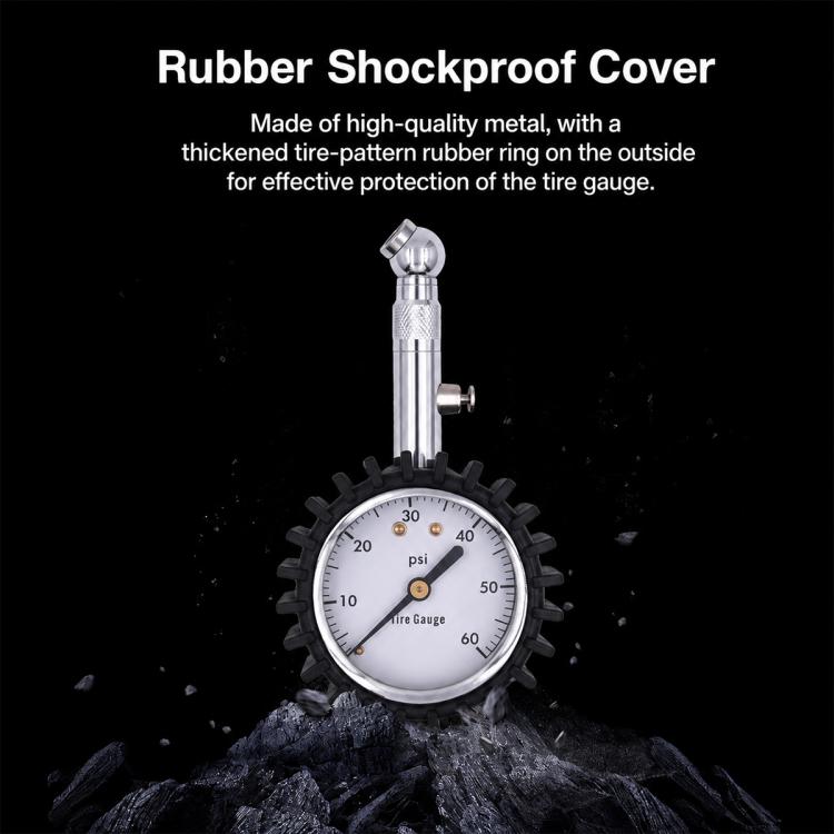Tire pressure gauge with rubber shockproof ring cover and metal valve stem