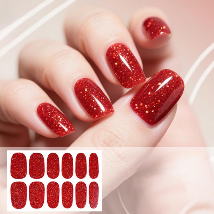 12 PCS/Sheet Waterproof Solid-Color Glitter Nail Stickers