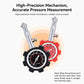 Tire pressure gauge with red and black dial covers and two chrome metal stems