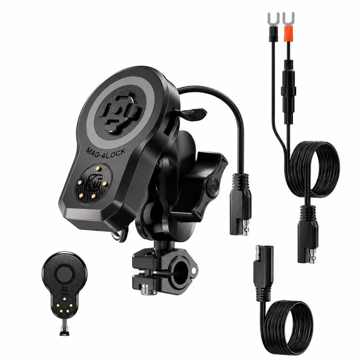 Motorcycle magnetic phone charger mount with rotating arm and multiple power cables