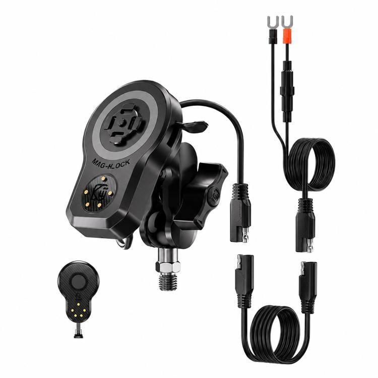 Motorcycle magnetic phone charger mount with clamp post and charging cable set