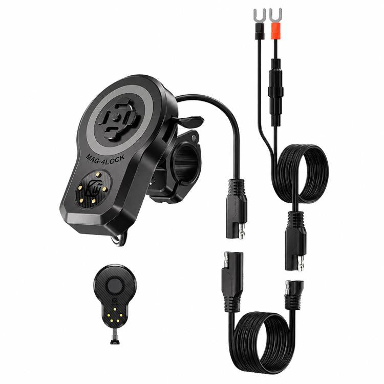 Motorcycle magnetic phone charger mount with compact control pad and charging cable set